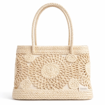 Natural Jute Mandala Tote Bag - Openwork Shopping &amp; Beach Carryall
