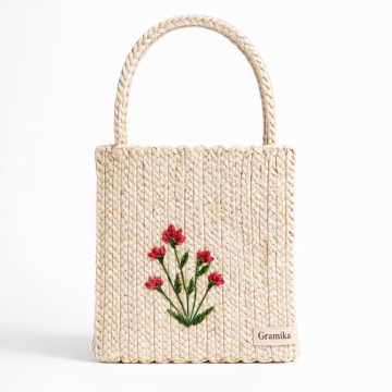 Petite Floral Jute Gift Tote - Small Embroidered Handbag