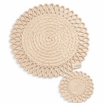 Natural Jute Trivet &amp; Coaster Set - Scalloped Looped Edge