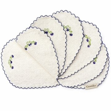 The Lavender Vine Cotton Coaster Set - Scalloped &amp; Embroidered
