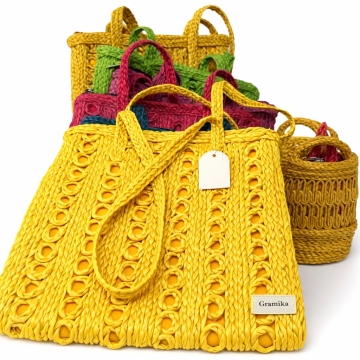 The Solstice Jute Tote - Bright Yellow Woven Bag with Loop Detail