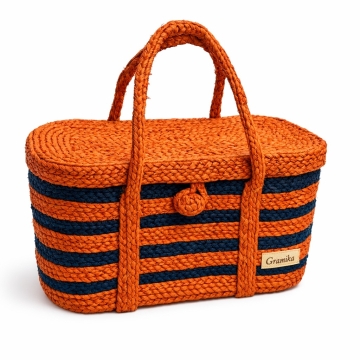 Orange &amp; Black Striped Basket Tote - Picnic &amp; Market Bag