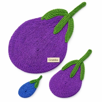 Jute Vegetable Placemat Set - Aubergine/Eggplant Shaped