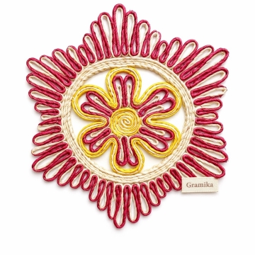 The Maharaja Fiber Trivet - Hexagon Design (Maroon &amp; Gold)