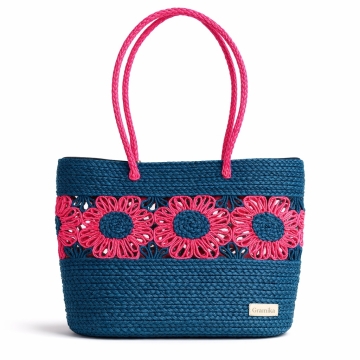 Navy &amp; Pink Floral Tote - Zippered Day Bag &amp; Carryall